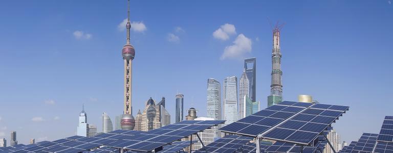 Shanghai Bund skyline landmark ,Ecological energy renewable solar panel plant