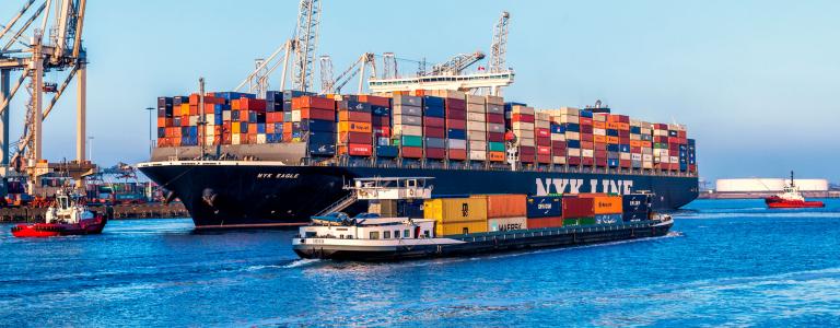 Cargo ships docked at a port