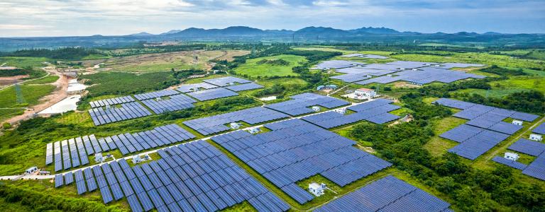 Aerial shot of solar power station